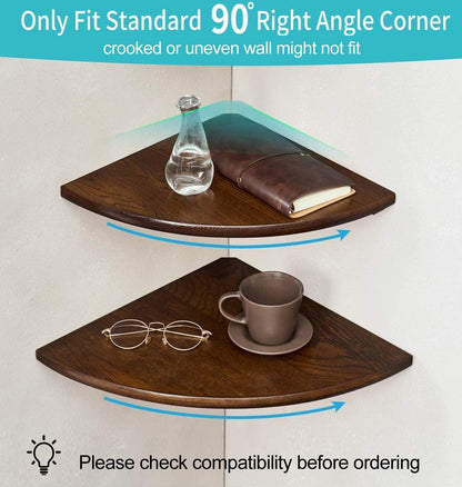 Corner Shelves, Floating Corner Shelf, Set of 2 12inch Solid Oak Wood Corner Wall Shelves, Round
