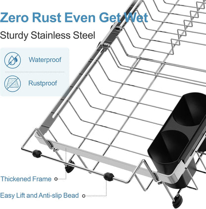 GSlife Expandable in Sink Dish Drying Rack - Capacity Adjustable Stainless Steel Over The Sink Dish