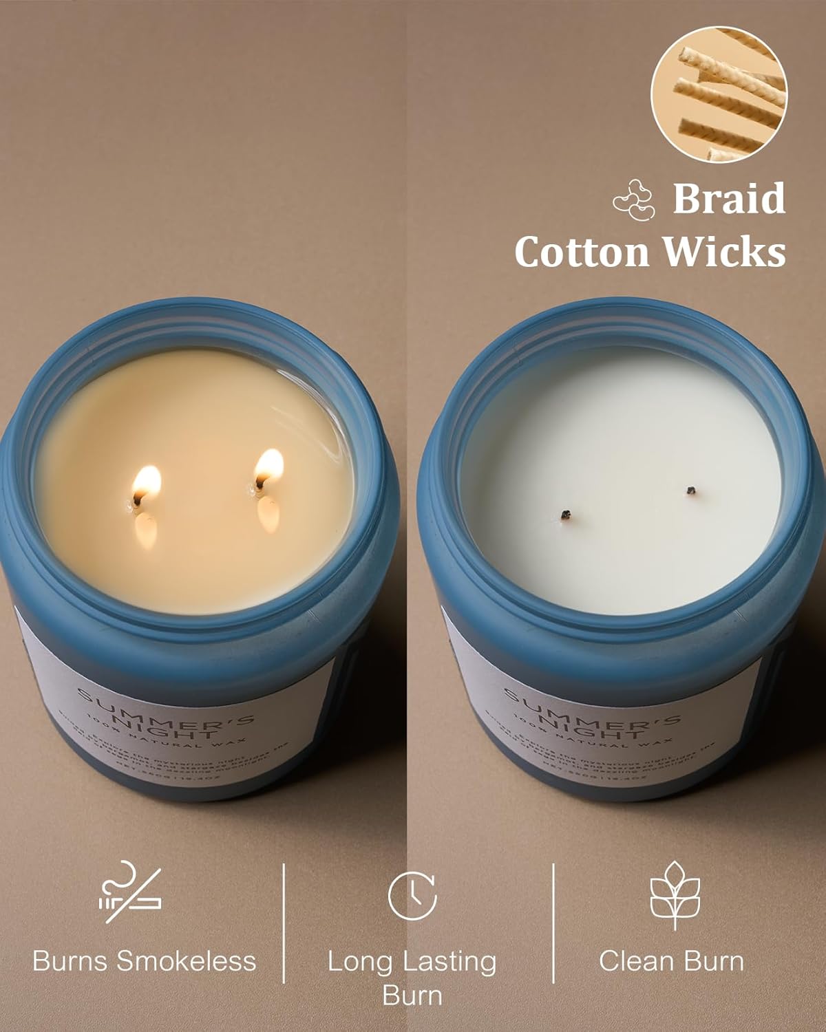 M&SENSE Summer's Night Soy Candle, Large 2 Wick, 19.4oz Up to 110 Hours Burn Time, Natural Scented