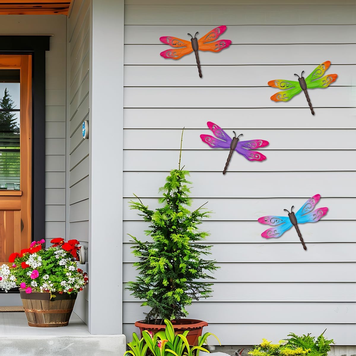 Metal Dragonfly Wall Decor, 4 Pack 14inch Metal Dragonfly Wall Hanging Sculpture Decor for Outdoor