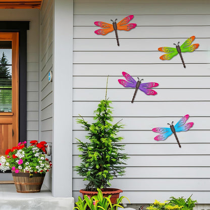 Metal Dragonfly Wall Decor, 4 Pack 14inch Metal Dragonfly Wall Hanging Sculpture Decor for Outdoor