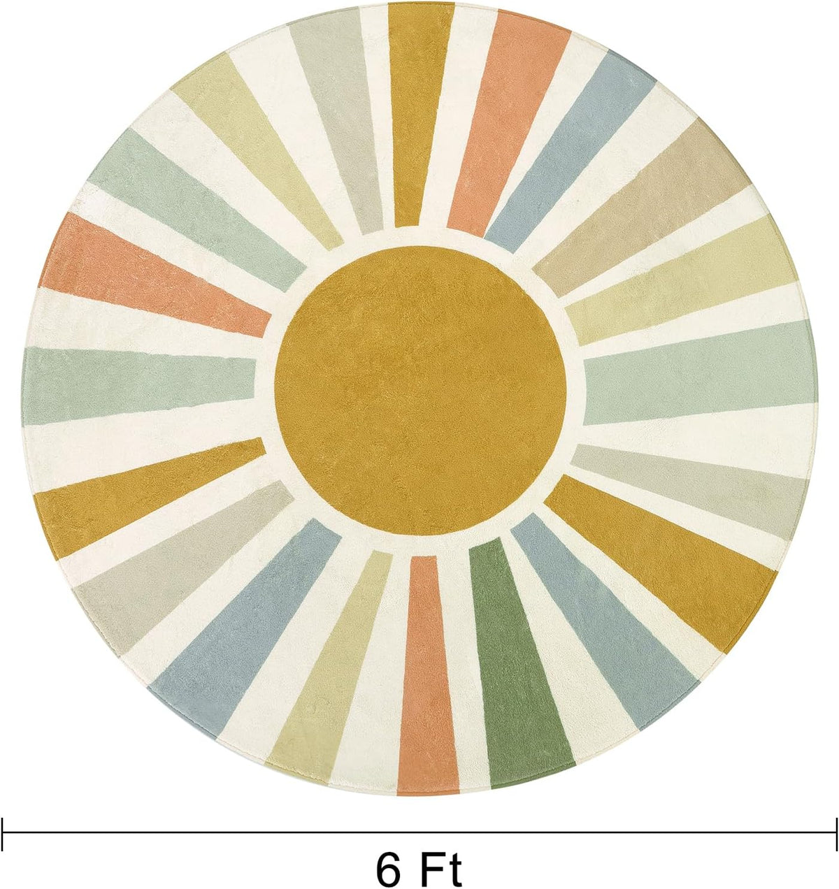 STARUIA Boho Sun Round Area Rug for Living Room, 6 Ft Washable Nursery Rug for Playroom, Colorful