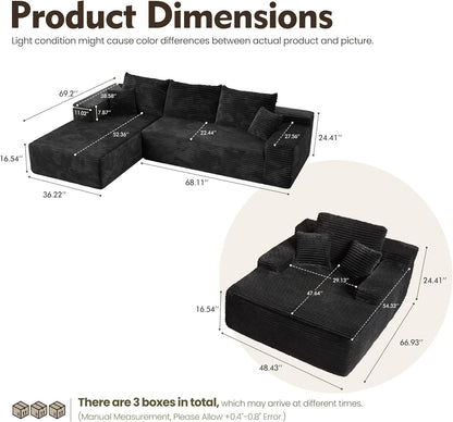 HOOOWOOO Cloud Sectional Couches for Living Room,Modular Sectional Sofa No Assembly,Plush Corduroy