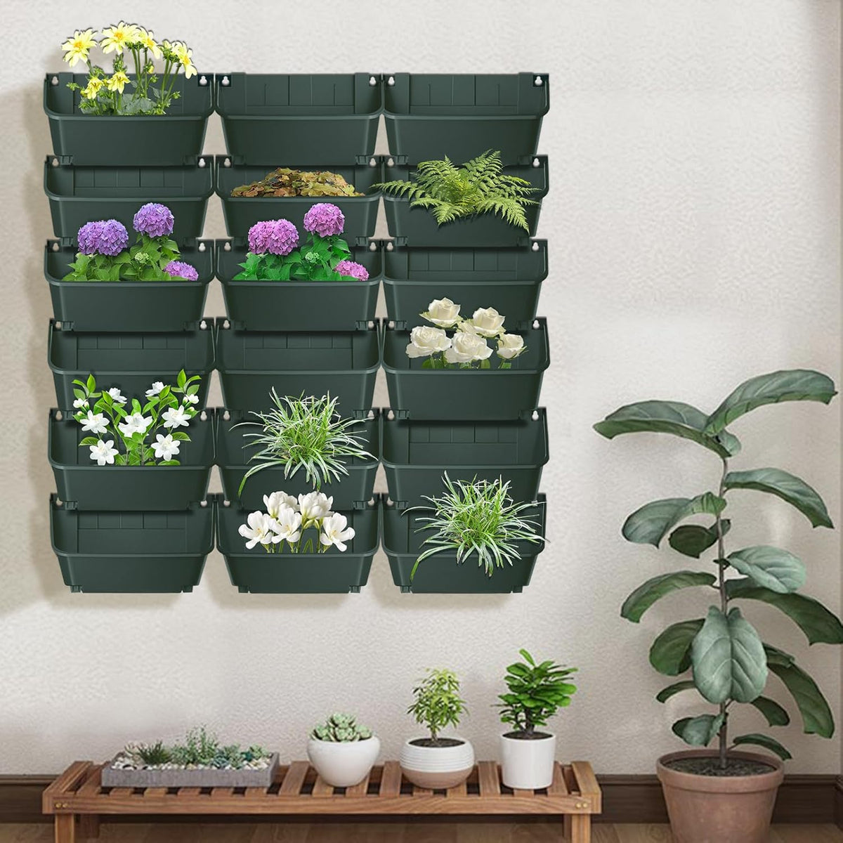 18Pcs Vertical Wall Planter, 13 inch Wall Mounted Garden Planters, Plastic Wall Hanging Planter