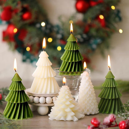 6 Pcs Christmas Tree Shaped Candles Xmas Wax Scented Candles White Green Decorative Christmas Tree