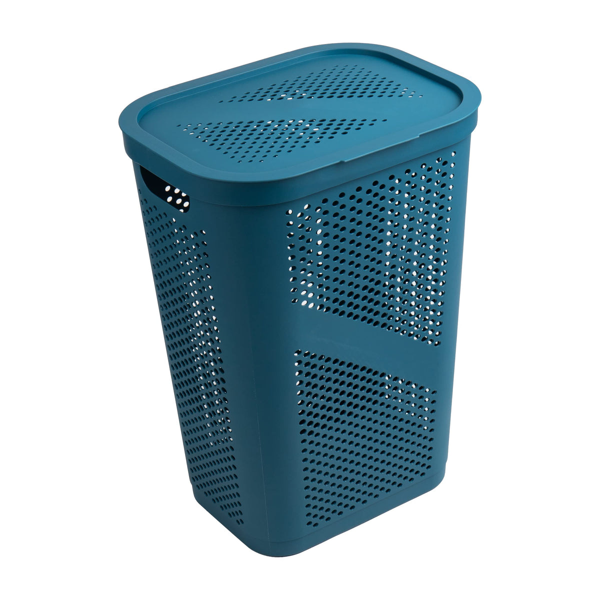 Mind Reader 60L Slim Laundry Hamper, Clothes Basket, Lid, Ventilated, Plastic, Set of 2, Blue