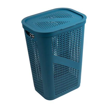 Mind Reader 60L Slim Laundry Hamper, Clothes Basket, Lid, Ventilated, Plastic, Set of 2, Blue