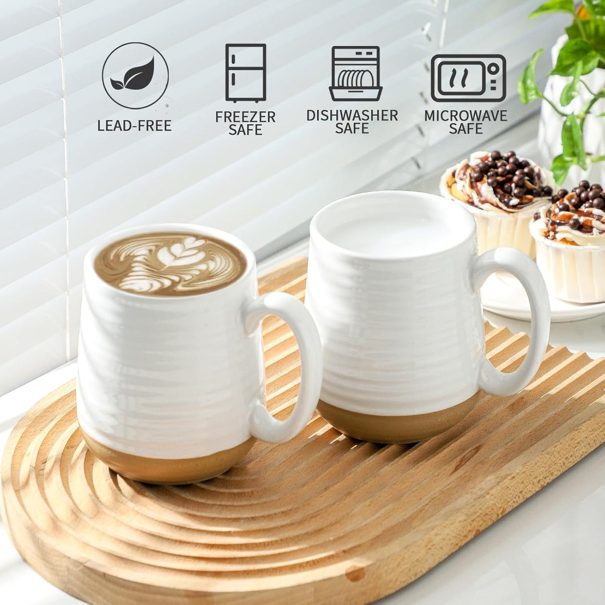 Hasense Porcelain Coffee Mugs Set of 6, 15 Ounce Large Ceramic Coffee Cups Set with Handle for