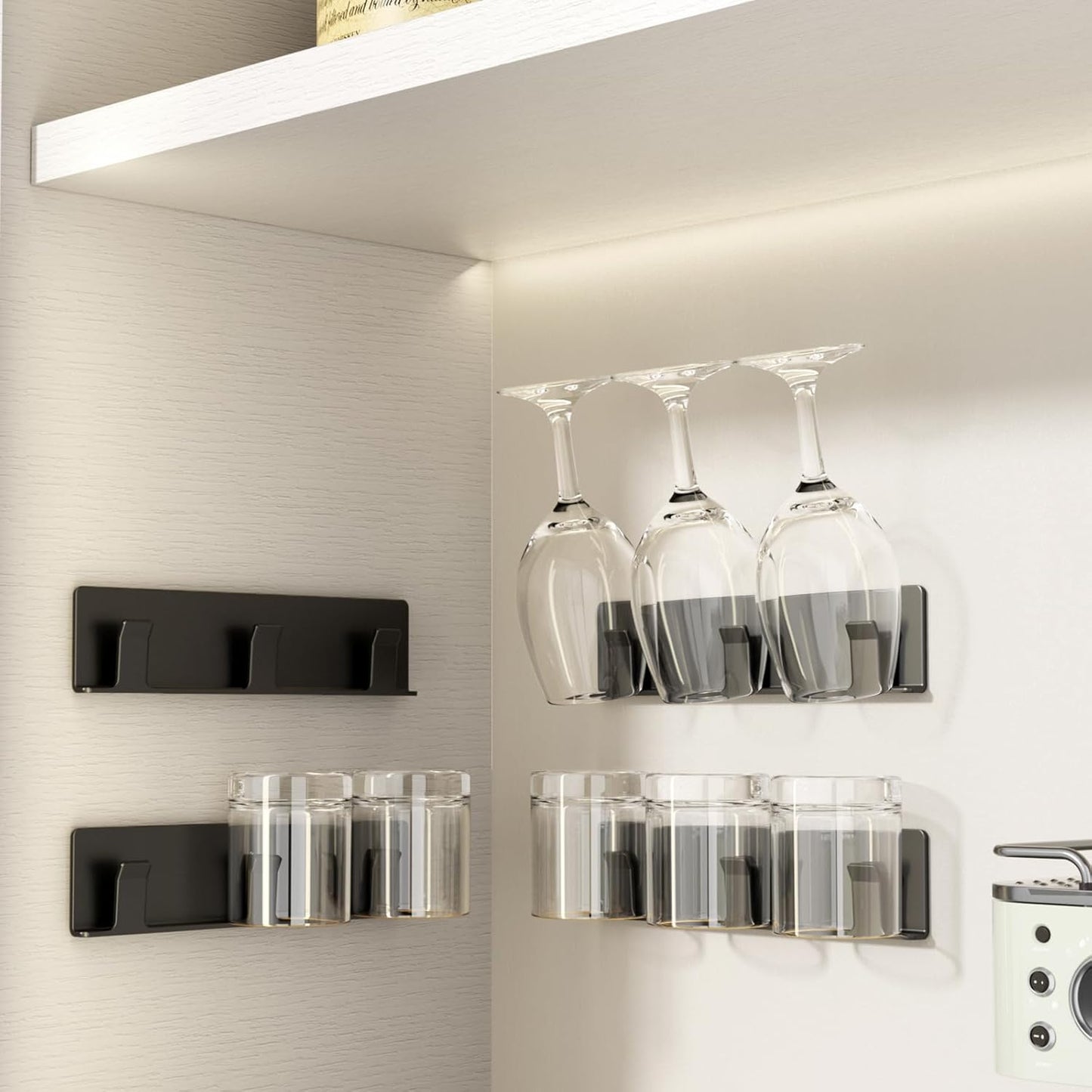Cup Holder, 4 Pack Wine Glass Holder，No Drilling Installation Wine Glass Holder Wall Mounted for