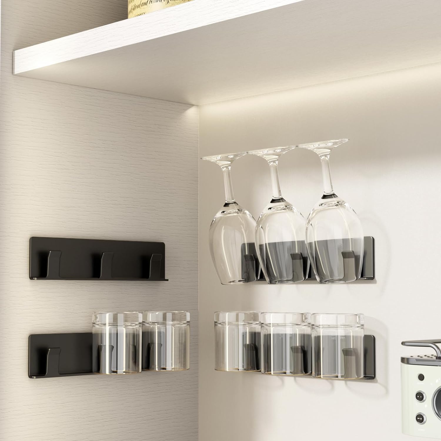Cup Holder, 4 Pack Wine Glass Holder，No Drilling Installation Wine Glass Holder Wall Mounted for