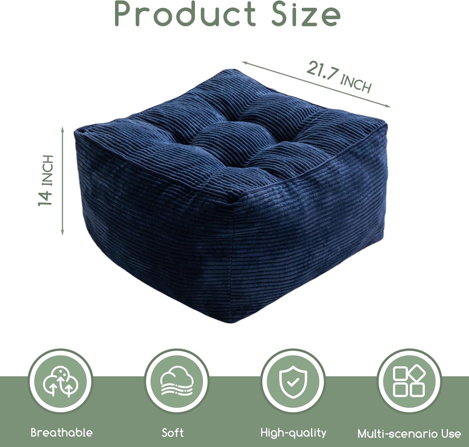 HIGOGOGO Square Stuffed Pouf Ottoman, Corduroy Poufs with Foam Chunk Filling, Furry and Fluffy Pouf