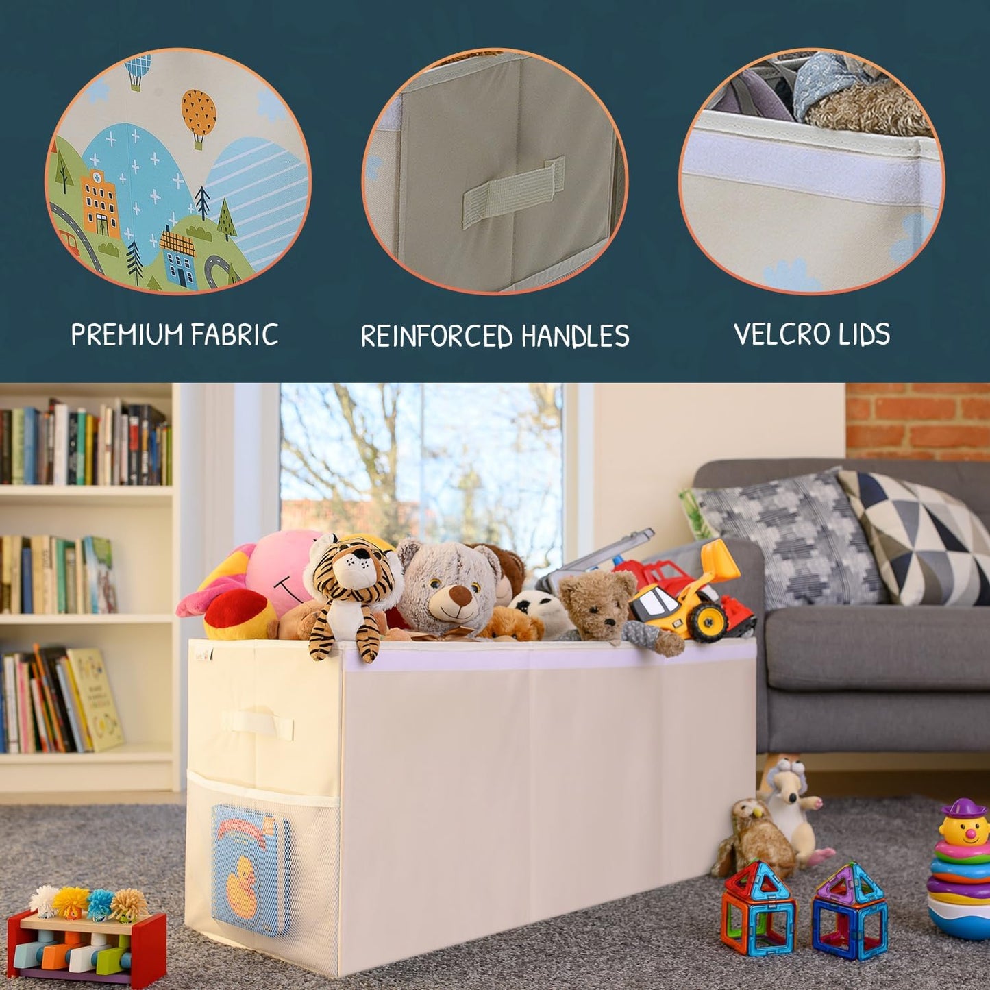 Extra Large Toy Storage Organizer with Lid - Sturdy, Collapsible Toy Chest Storage Box Design