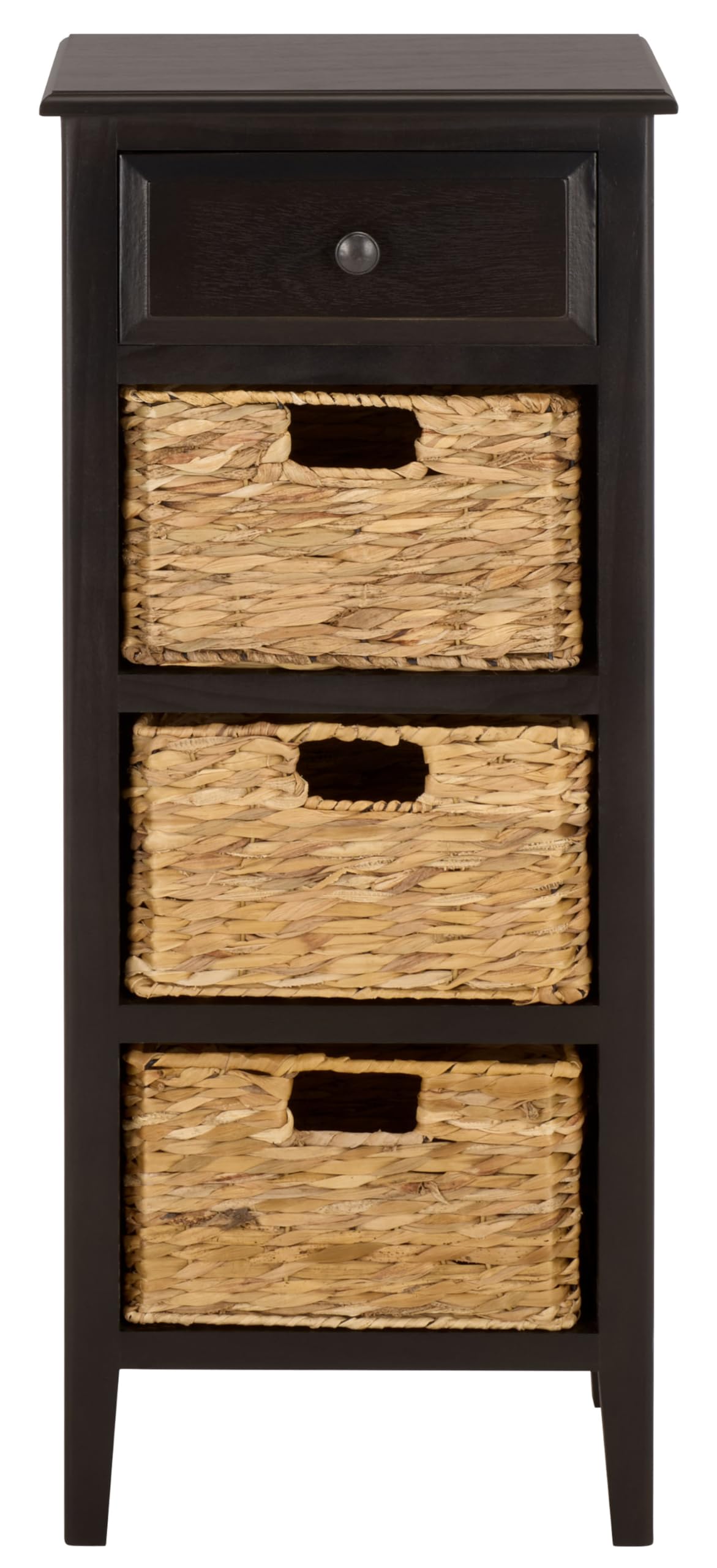 SAFAVIEH Furniture - Michaela 1-Drawer Storage Unit - Black - Solid Wood - Farmhouse Basket Tower