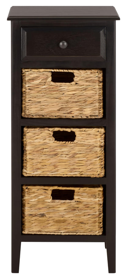SAFAVIEH Furniture - Michaela 1-Drawer Storage Unit - Black - Solid Wood - Farmhouse Basket Tower