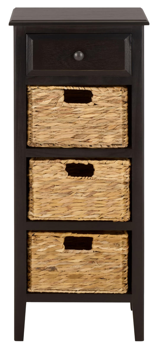 SAFAVIEH Furniture - Michaela 1-Drawer Storage Unit - Black - Solid Wood - Farmhouse Basket Tower