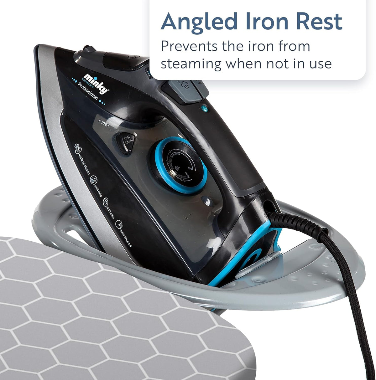 Minky Homecare Classic 4-Leg Ironing Board with Iron Rest - Freestanding Full Size Iron Board for