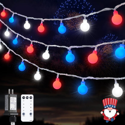JMEXSUSS Connectable Red White and Blue Lights Indoor Outdoor, 100 LED 33ft 4th of July Decorations