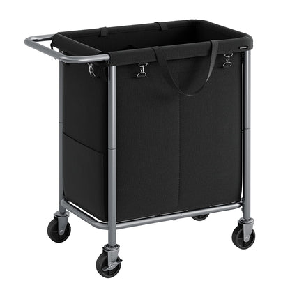 SONGMICS Laundry Basket with Wheels, 2-Section Rolling Laundry Hamper, 37 Gallons (140 L)