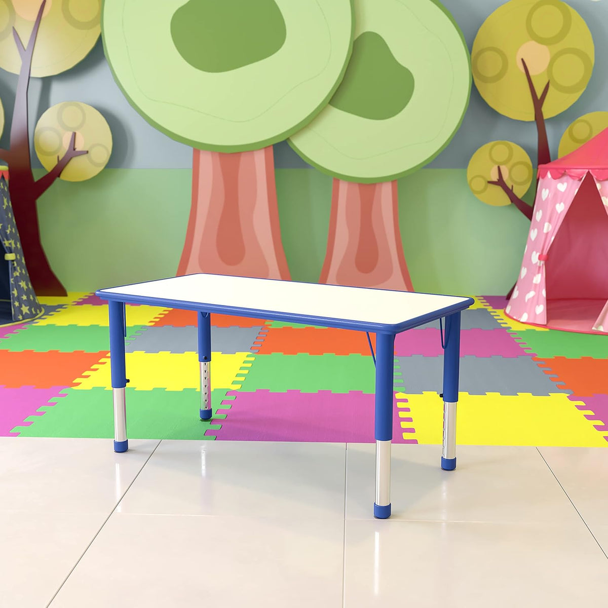 Flash Furniture Wren 23.625''W x 47.25''L Rectangular Blue Plastic Height Adjustable Activity