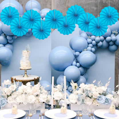 BARTHEW Blue Hanging Paper Fans,Blueaccessories Paper Decorations for Party,Blue Harmony Classroom