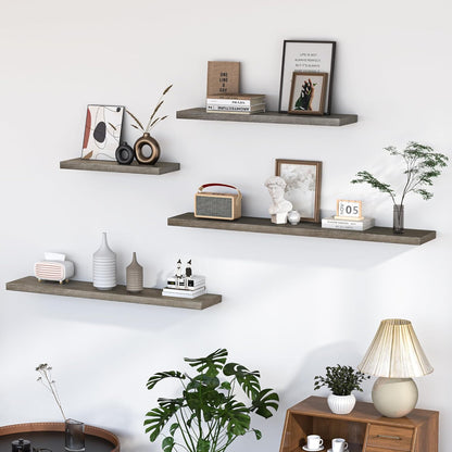 Fun Memories Floating Shelves for Wall, 48"x9.3" Rustic Solid Elm Wood Shelves, Heavy-Duty Wall
