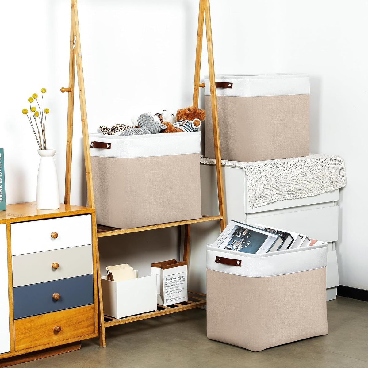 DULLEMELO Large Storage Baskets for Organizing, Canvas Storage Bins Big Baskets With Handles for