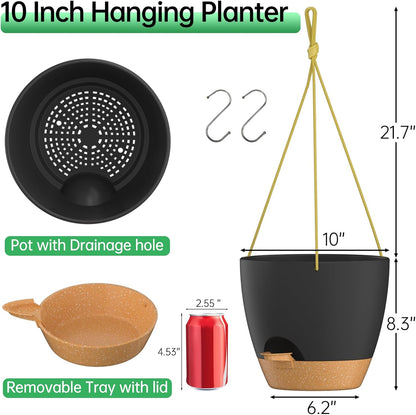 ZMTECH 10 Inch Hanging Planters for Indoor Outdoor Plants, 2 Pack Self Watering Hanging Plant Pots
