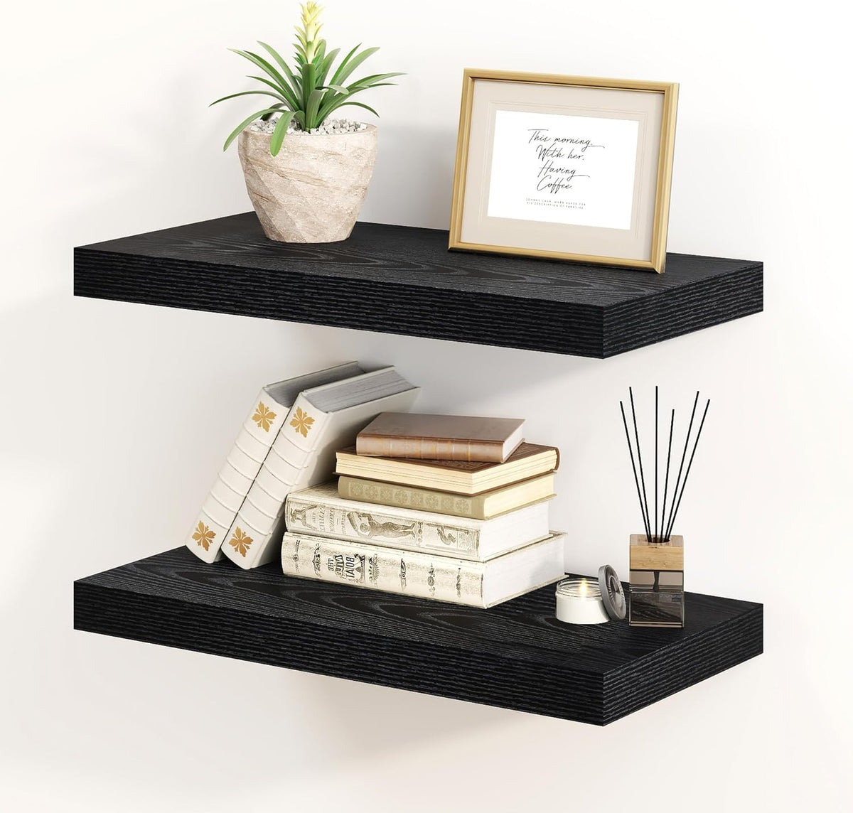 Fun Memories Black Floating Shelves 16 Inch Long, 8 Deep Floating Shelf Wall Mounted, 16 x 8 Inch