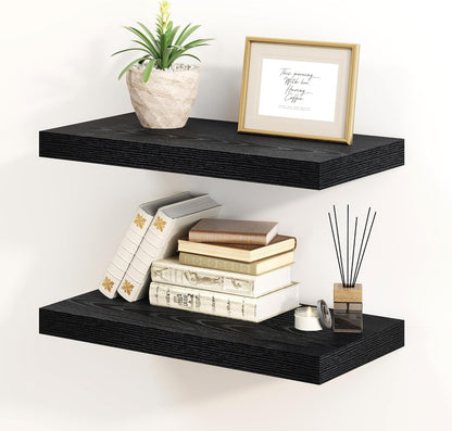 Fun Memories Black Floating Shelves 16 Inch Long, 8 Deep Floating Shelf Wall Mounted, 16 x 8 Inch