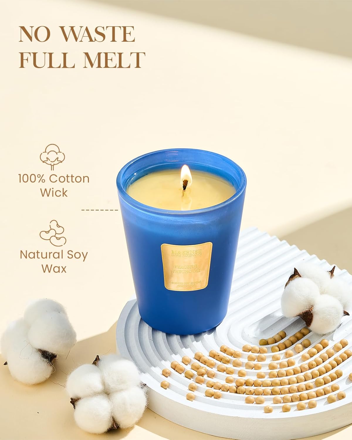 M&SENSE Peaceful Patchouli Scented Natural Soy Wax Candle, 14.1oz 60 Hours Long Lasting Slow
