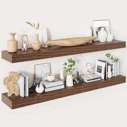 Heimlove Floating Shelves for Wall 48 Inches Long,9.3" Deep Walnut Floating Shelf Set of 2,Wall