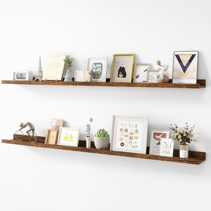 Picture Ledge Shelf, Wood Long Floating Shelves for Wall, Set of 2, 56 inch Picture Ledge Shelves