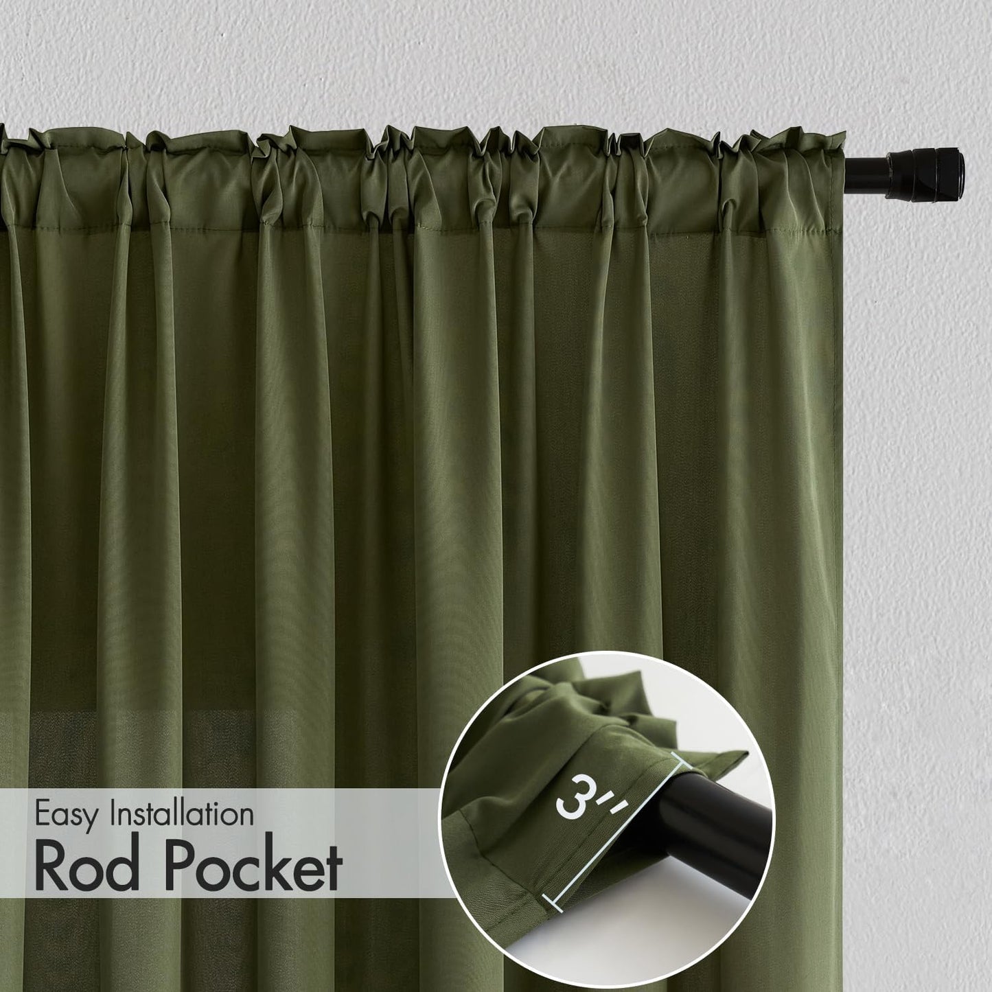 MIULEE Olive Green Privacy Sheer Curtains That Let Light in 72 Inches Long Non-See-Through Semi
