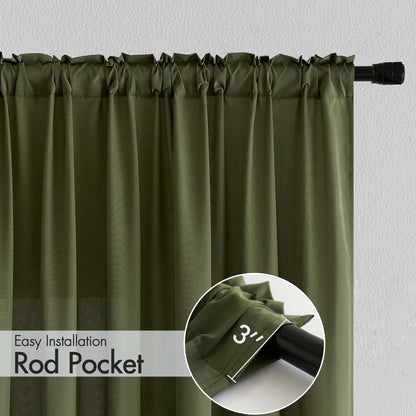 MIULEE Olive Green Privacy Sheer Curtains That Let Light in 72 Inches Long Non-See-Through Semi