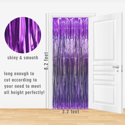 GOER 6.4 ft x 8.2 ft Metallic Tinsel Foil Fringe Curtains,Pack of 2 Party Streamer Backdrop for