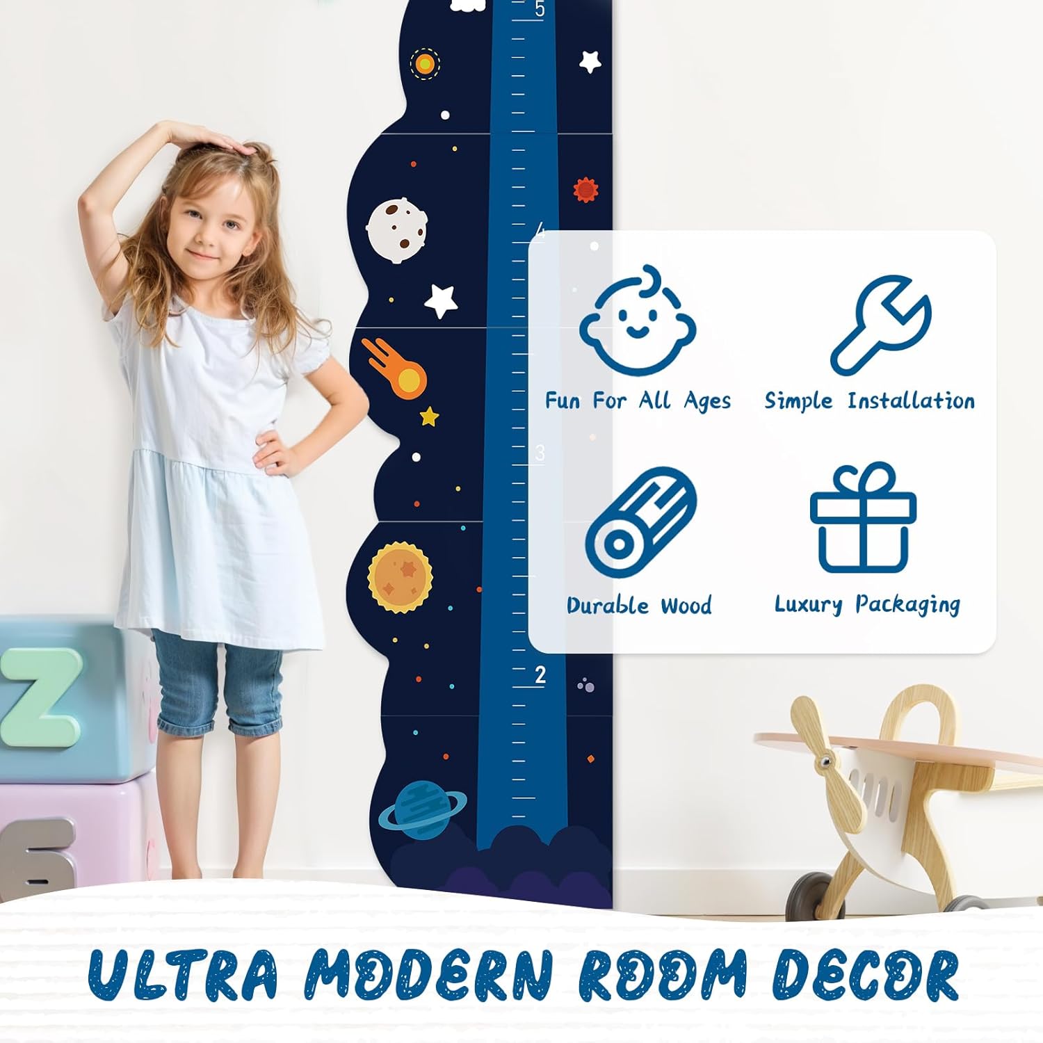 Personalized Name Growth Chart for Wall, Rocket Wood Height Chart for Kids, Height Measurement for