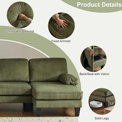 Karl home U-Shape Sectional Sofa Couch 111" Modern 4-Seat Sofa with Chaises Corduroy Fabric