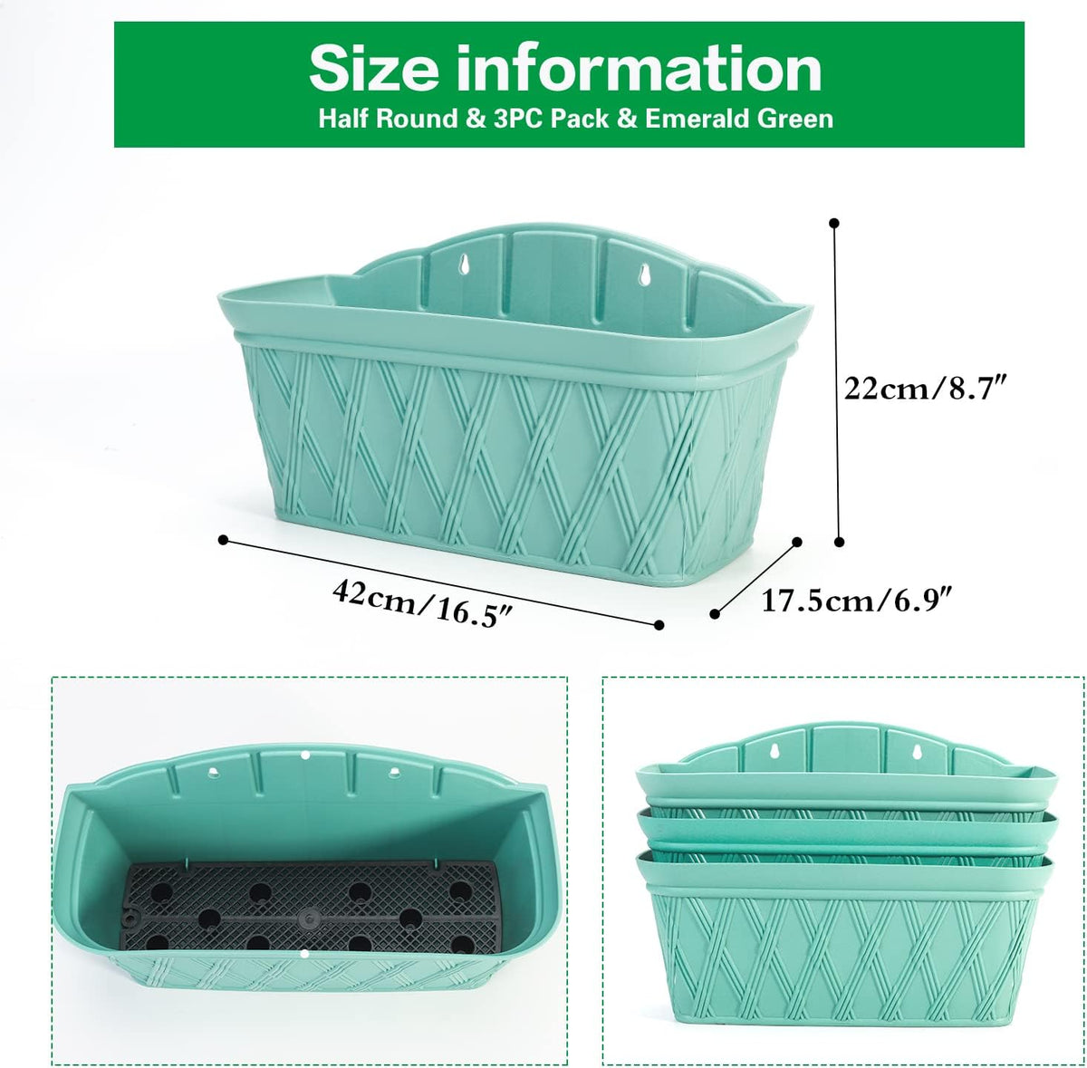 Sungmor 3 Pack Wall Hanging Planters, 16.5 Inch Railing Fence Hanging Flower Pots, Thickened