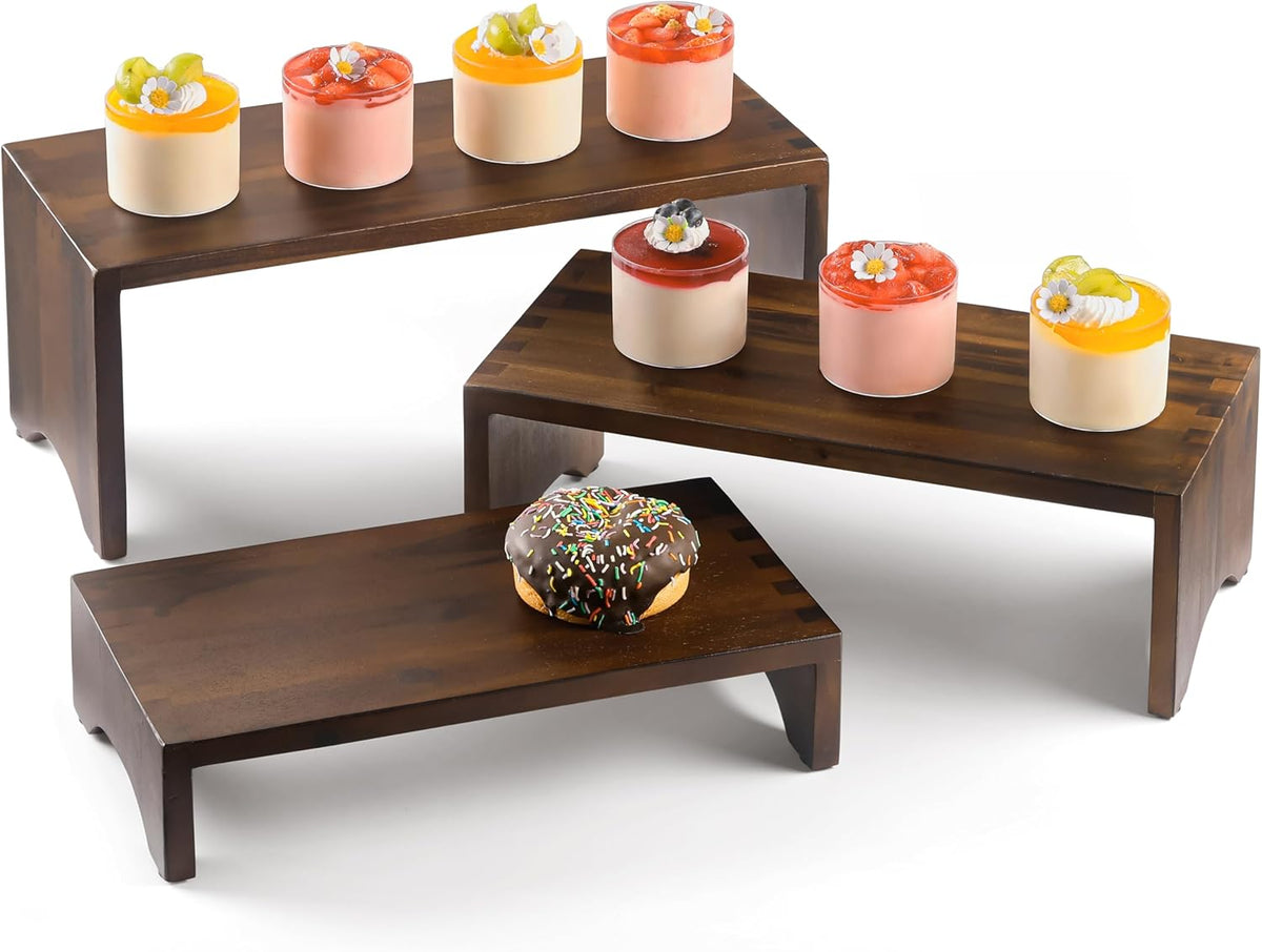 Acacia Wooden 3 Tier Cupcake Stand - Risers for Display for Food Buffet Risers and Stands – Food