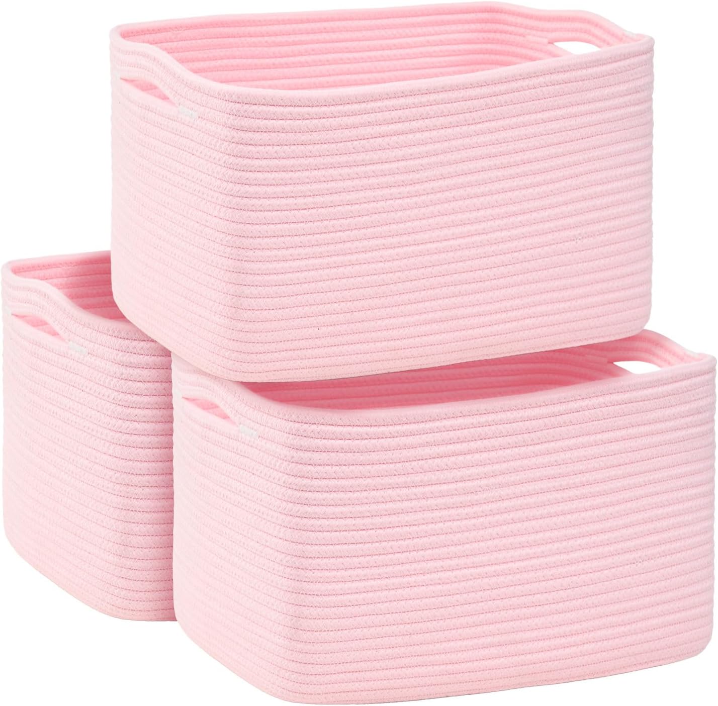 3-Pack Shelf Baskets for Organizing, Woven Storage Basket for Shelves, Cotton Rope Storage Bins for