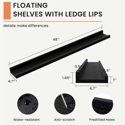 Solid Ash Wood Floating Shelves, Wood Picture Ledge Shelf Set of 2, 48 Inch Long Large Photo Ledge