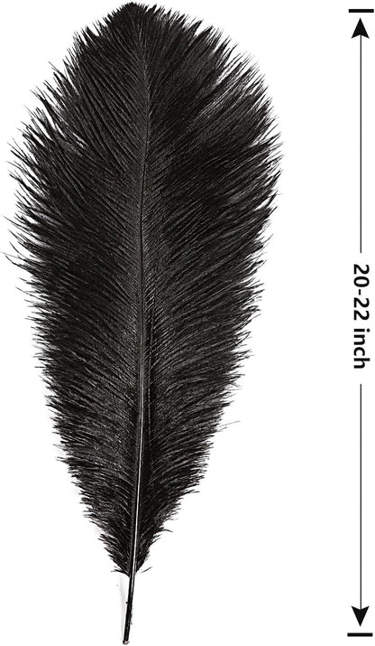 THARAHT Black Ostrich Feathers 12pcs Large Natural Bulk 20-22Inch 50cm-55cm for Wedding Party