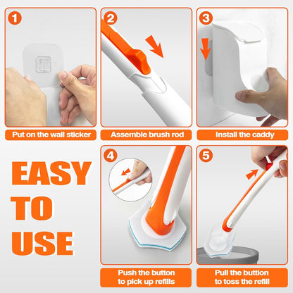 JEHONN Disposable Toilet Bowl Cleaner Wand with 40 Cleaner Refills, Wall Mounted Long Handle