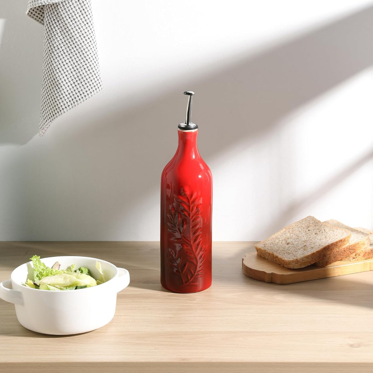 Sweejar Large Olive Oil Dispenser Bottle with Spout, 24 Oz Ceramic Dispenser for Kitchen, Relief