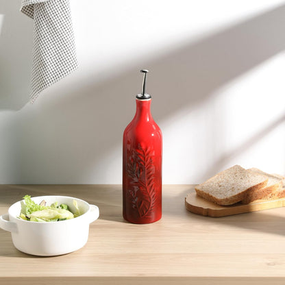 Sweejar Large Olive Oil Dispenser Bottle with Spout, 24 Oz Ceramic Dispenser for Kitchen, Relief