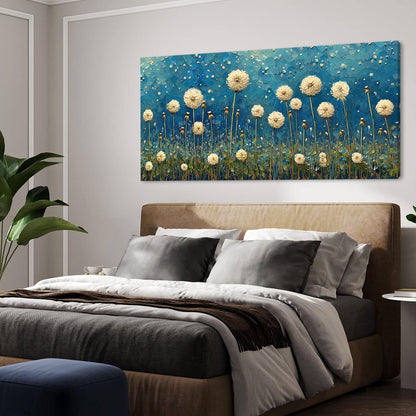 LASMOND Teal Dandelion Wall Art for Living Room Abstract Blowball Canvas Painting Prints Large