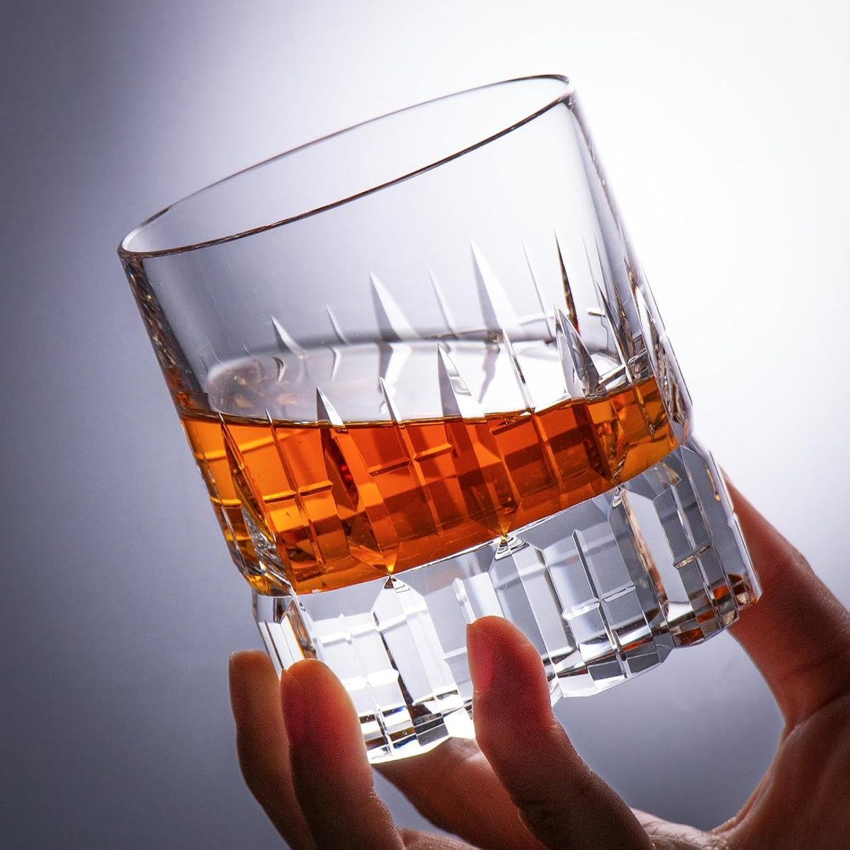 KAMMAK Crystal Whiskey Glasses Set of 2, Luxury 7.78oz Old Fashioned Glasses Stemless, Hand Blown