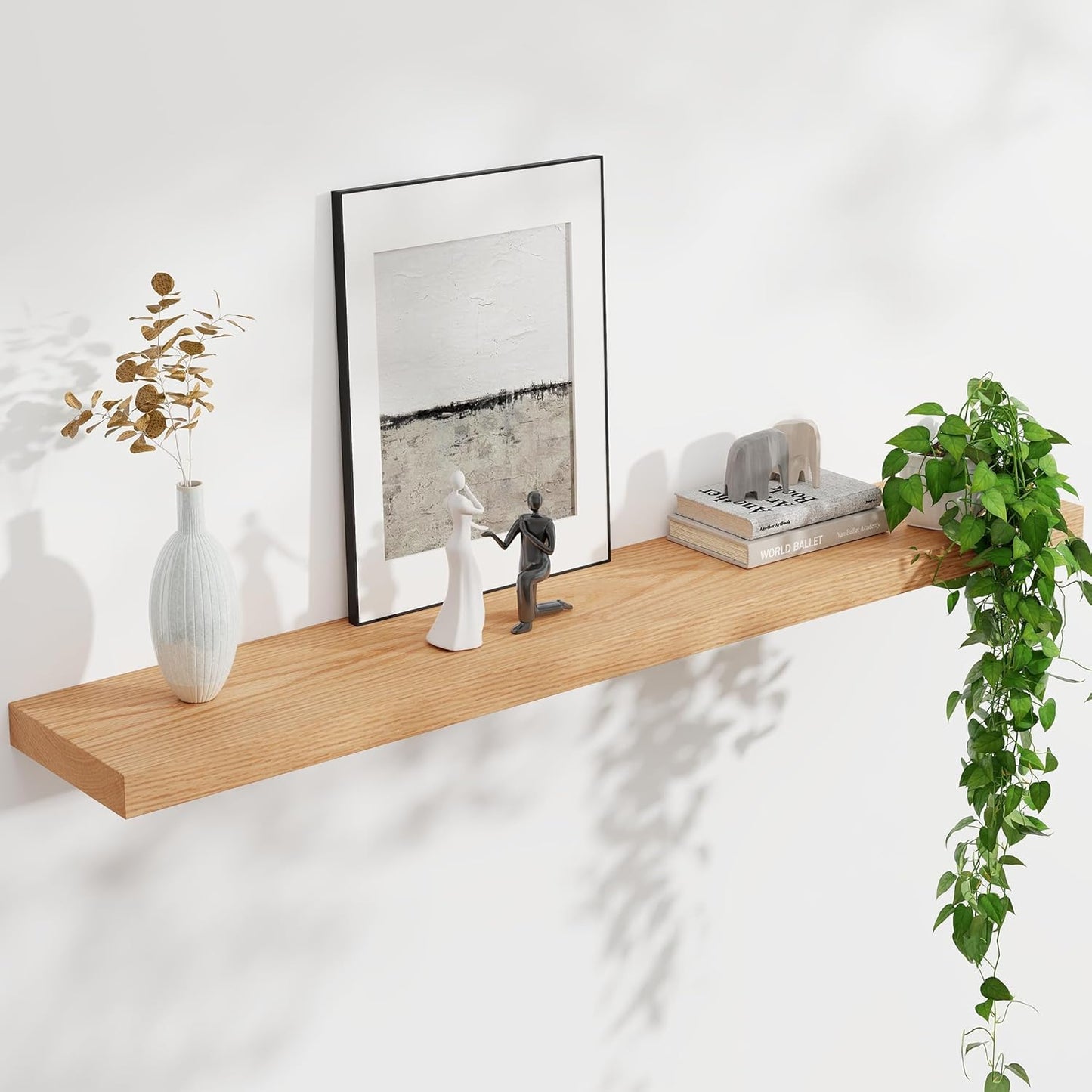 Floating Shelves for Wall, USA-Sourced Oak Wood 48 Inch Long Wall Shelves, Natural Wooden Wall
