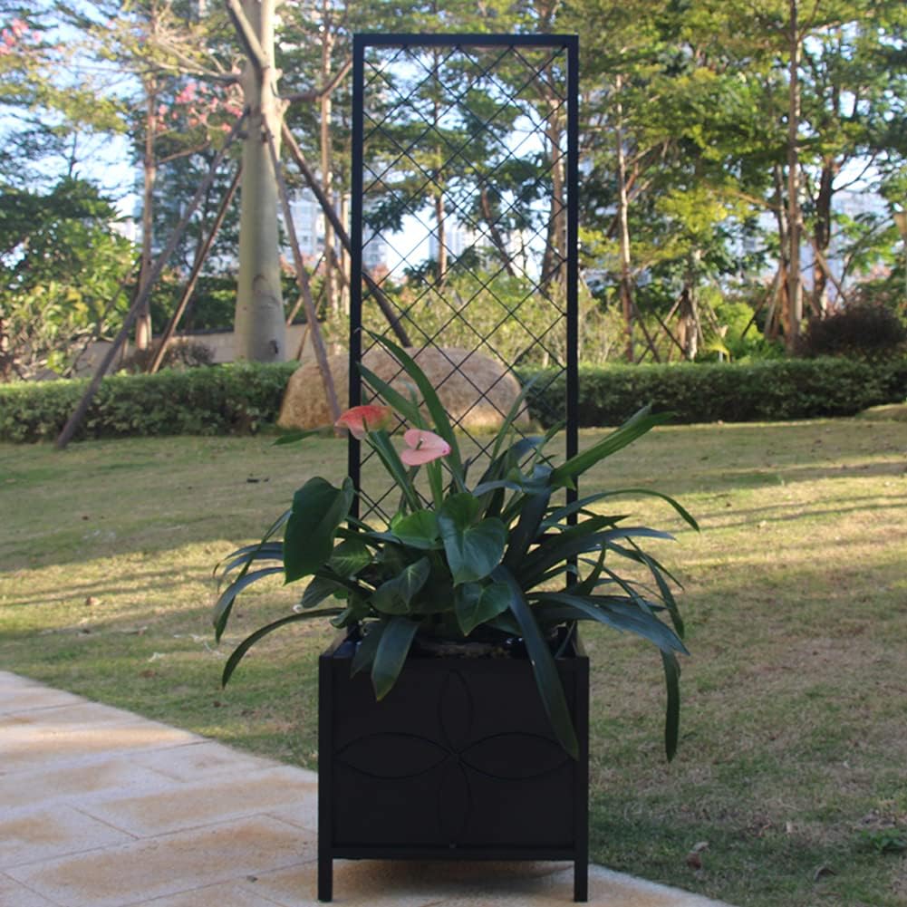 Zhongma 15.75 x 15.75 x 55 in Raised Garden Bed with Trellis,Heavy Duty Plant Box for Climbing