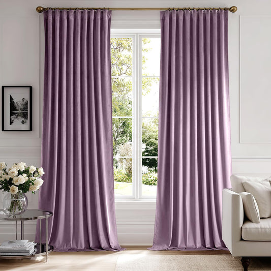 MIULEE Lavender Velvet Curtains 90 inches 2 Panels - Luxury Room Darkening Window Drapes for
